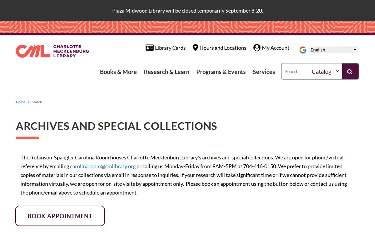 Charlotte city directory access at the Carolina Room archives