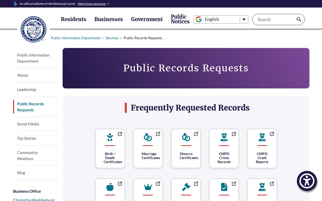 Charlotte neighbors Mecklenburg County public-record request portal