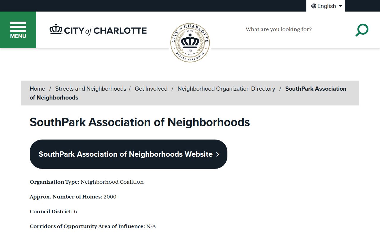 Charlotte neighbors SouthPark Association of Neighborhoods detail