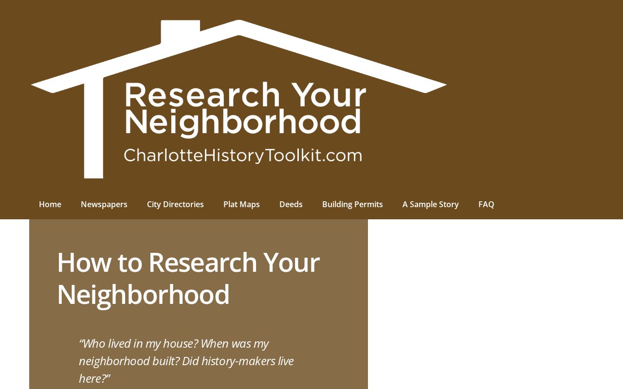 Charlotte previous residents house-history research toolkit