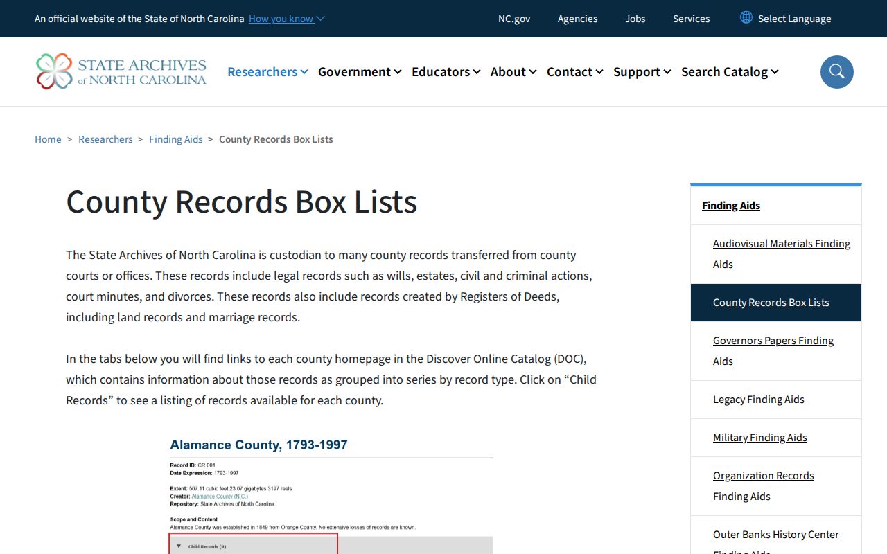 Charlotte previous residents research through North Carolina Archives box lists