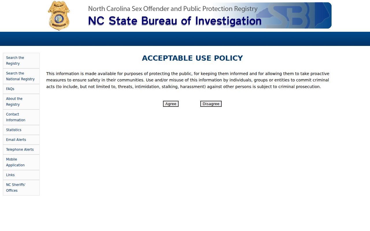 Charlotte resident lookup North Carolina SBI registry