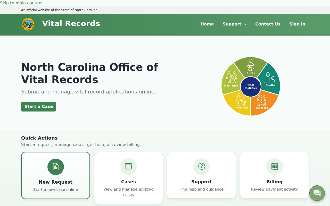 Charlotte resident lookup North Carolina Vital Records service portal